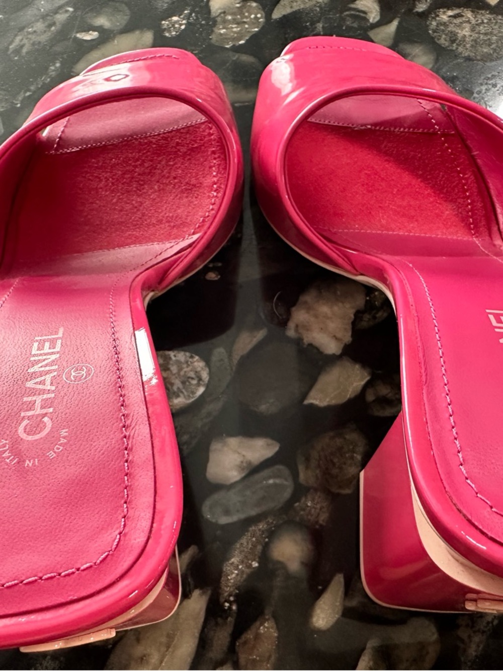CHANEL Bright Pink Patent Leather Slide Mules - Picture 10 of 12